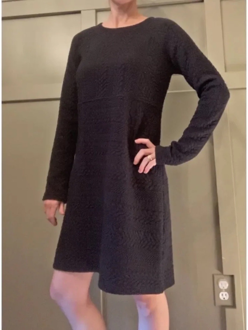 Prana Textured Knit A-Line Sweater Dress in Black Size Small